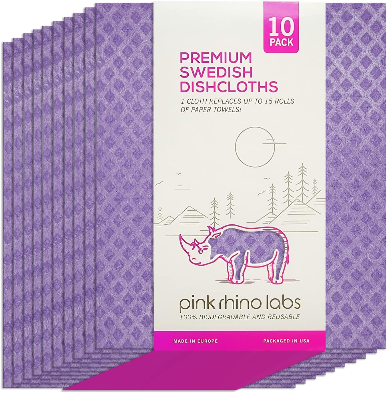 Swedish Dishcloths – Eco-Friendly Reusable Kitchen Towels – 10 Pack Cleaning Cloths for Dishes, Counters & Surfaces – Super Absorbent, Compostable, Zero-Waste Alternative