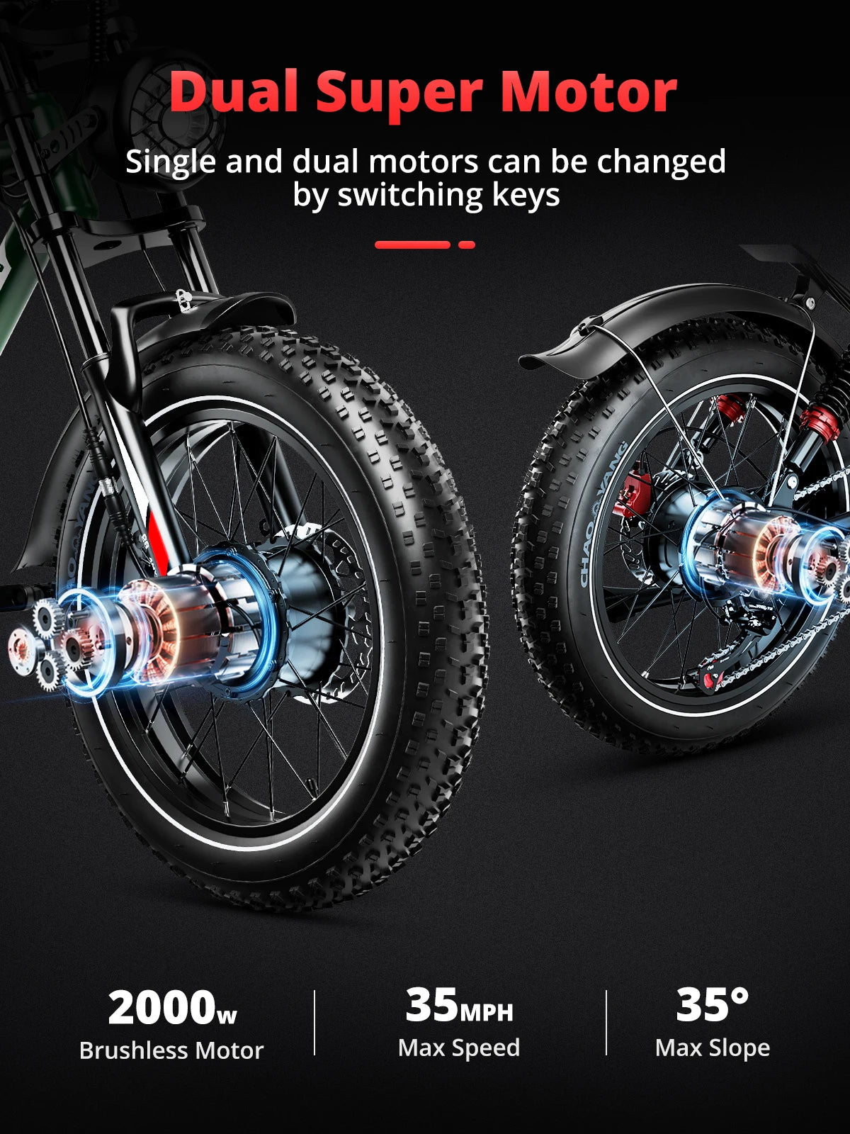 AMYET S8 Adults Electric Bike for Men 2000W Dual Motor Bicycle 48V 25AH Battery 20" Ebike Electric E Bikes Mountain Moped Ebikes