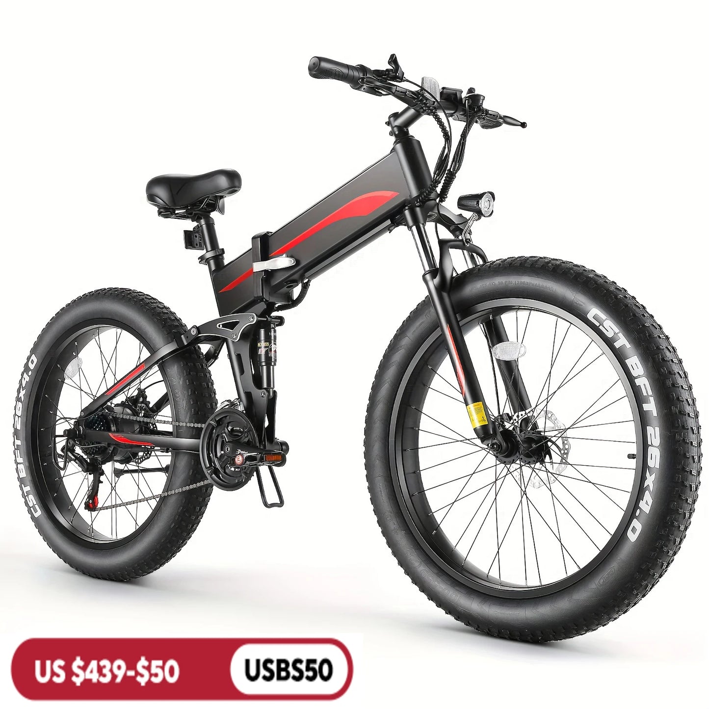 26" X 4.0 Fat Tire Ebike for Adult with High Speed 500W Brushless Motor, 48V 10Ah Foldable Electric Bicycles, 20MPH Ebike