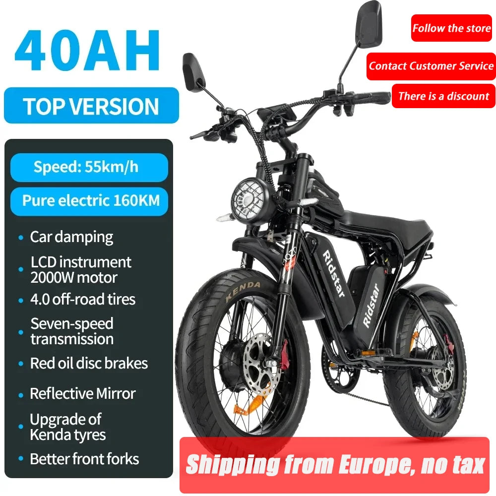 Electric Bicycle 2000W Powerful Dual Motor 52V 40Ah Dual Battery Q20 Ebike Motorcycle Mountain 20X4.0 Fat Tire Electric Bike
