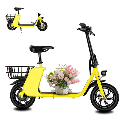 450W Adult Electric Scooter 15.5Mph, with Seat and Shopping Basket, Suitable for Female Electric Scooters for Urban Commuting