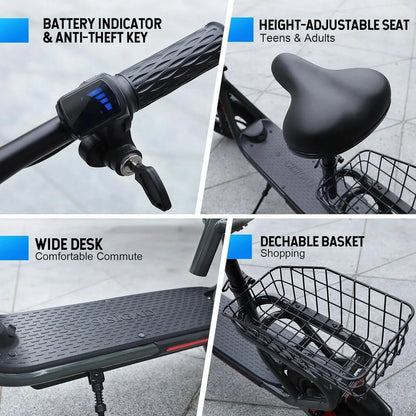 SISIGAD Electric Scooter for Adults with Seat, 30 Miles Long Range & 16 Mph Power by 500W Motor, 12" Pneumatic Tire & Height Adjustable Seat