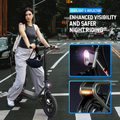 SISIGAD Electric Scooter for Adults with Seat, 30 Miles Long Range & 16 Mph Power by 500W Motor, 12" Pneumatic Tire & Height Adjustable Seat