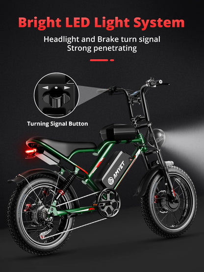 AMYET S8 Adults Electric Bike for Men 2000W Dual Motor Bicycle 48V 25AH Battery 20" Ebike Electric E Bikes Mountain Moped Ebikes