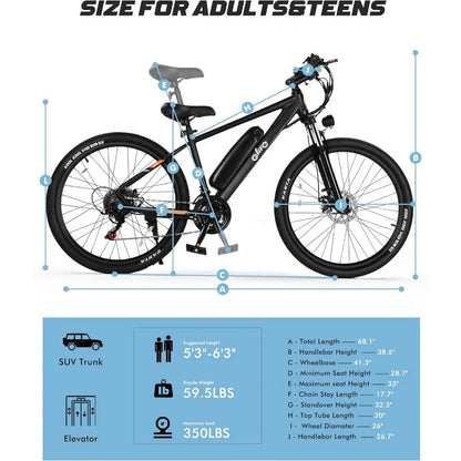 Adult Electric Bicycle -21 Speed Mountain Light Electric Bicycle, Equipped with Peak 750W 22MPH Brushless Motor, 375Wh