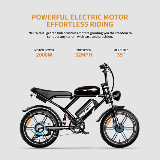S6 Electric Bike for Adults Dual Moter Peak 3000W,52V 50AH Removable Dual Battery,140 Miles,32Mph