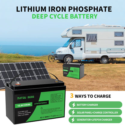 DATOUBOSS 12V24V100A Lithium Battery Lifepo4 Rechargeable BMS for Solar System Home Outdoor Travel Local Warehouse Fast Shipping