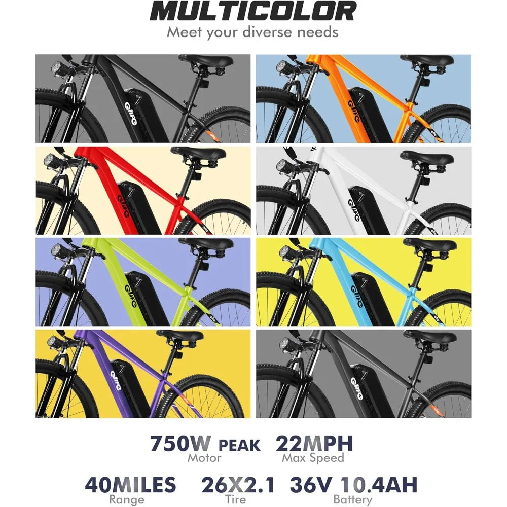 Adult Electric Bicycle -21 Speed Mountain Light Electric Bicycle, Equipped with Peak 750W 22MPH Brushless Motor, 375Wh
