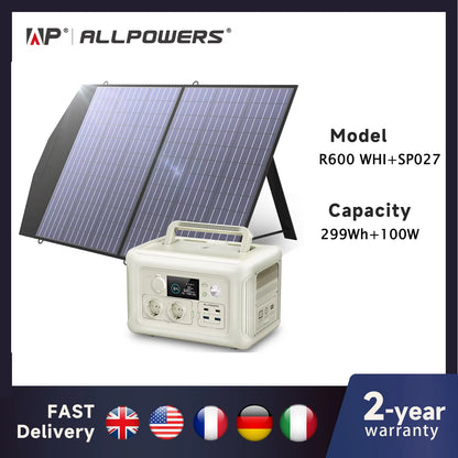 ALLPOWERS R600 Portable Power Station with Solar Panel 100W , 600W 299Wh Lifepo4 Solar Generator UPS Battery Backup MPPT for RV