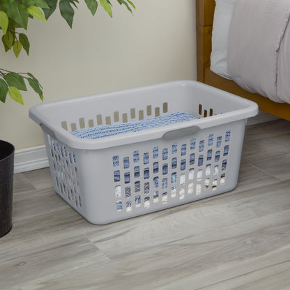 Sterilite Plastic Laundry Basket, Large Rectangle, Comfort Grip Handles, Breathable, Gray