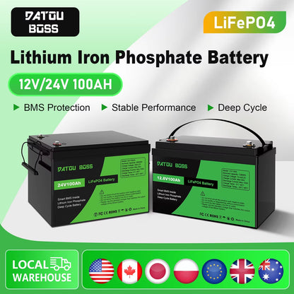 DATOUBOSS 12V24V100A Lithium Battery Lifepo4 Rechargeable BMS for Solar System Home Outdoor Travel Local Warehouse Fast Shipping