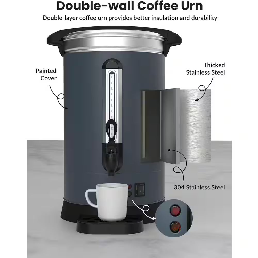 100 Cup Gary Stainless Steel Electric Coffee Urn and Hot Water Dispenser with Water Collecting Tray