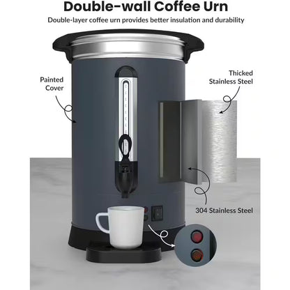 100 Cup Gary Stainless Steel Electric Coffee Urn and Hot Water Dispenser with Water Collecting Tray