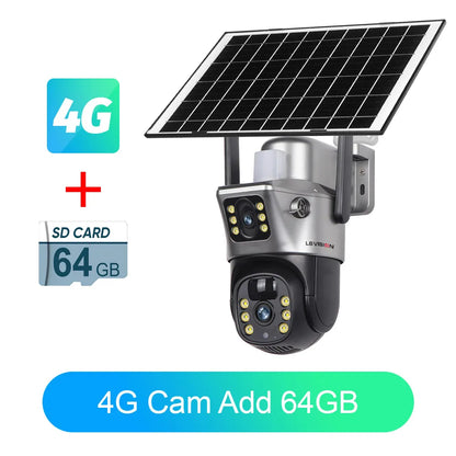 LS VISION Solar Camera 4G Sim Outdoor Dual Lens Wifi 8MP 4K IP Camara Solar Panel CCTV Security Built in Battery PIR Cam V380