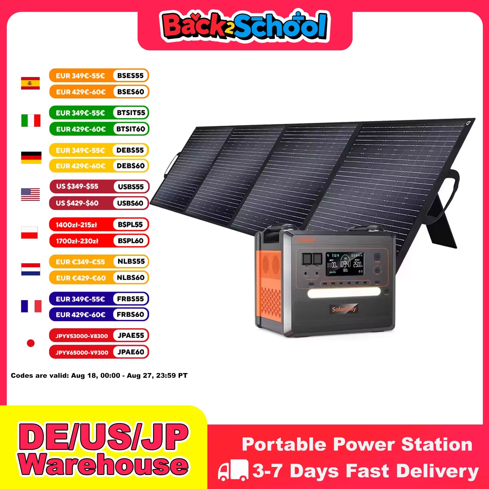High-Capacity 2304WH Portable Power Station with UPS Function for Camping and Solar Generator SOLARPLAY 2500W Lifepo4 Battery