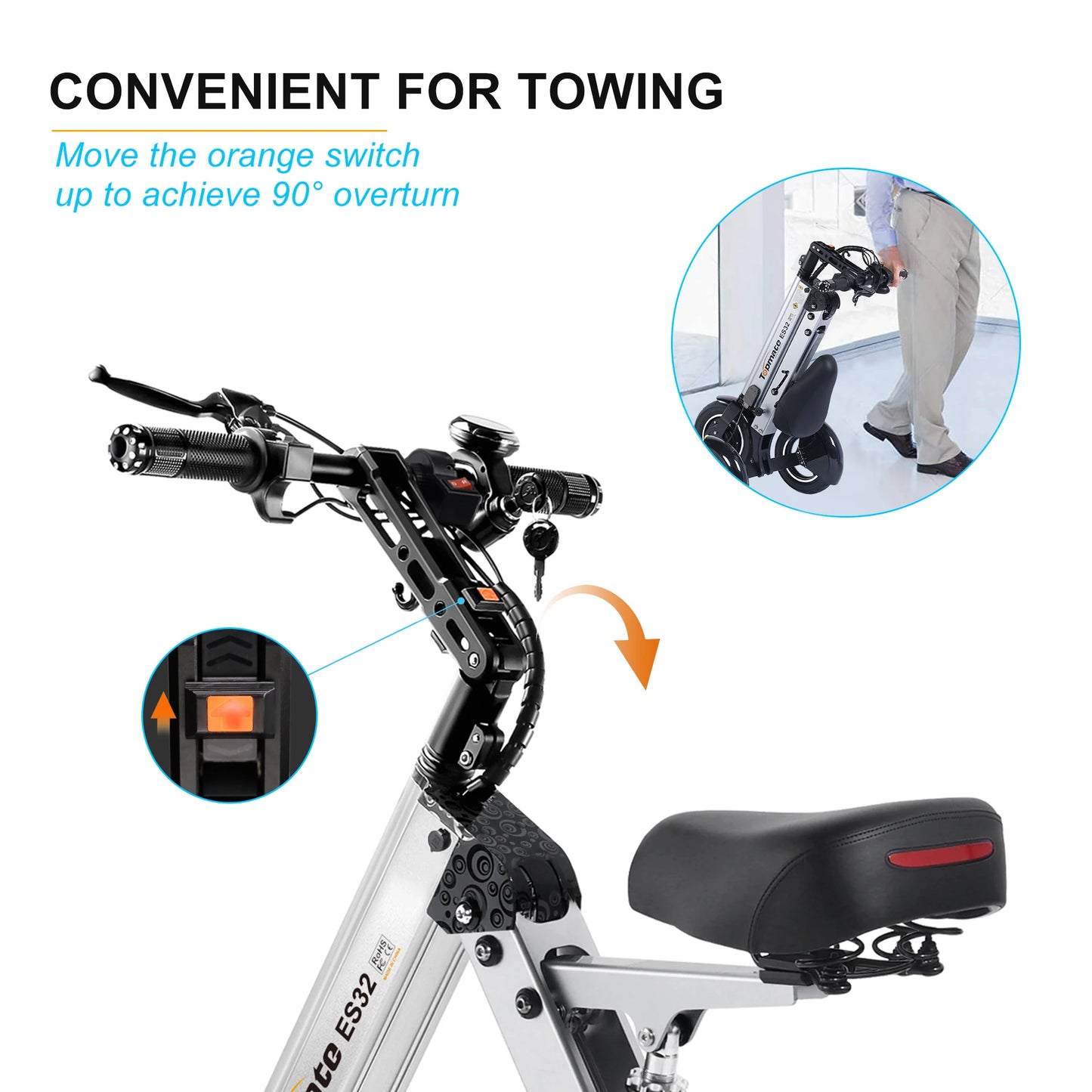 Topmate ES32 Electric Scooter 3 Wheels Foldable Trike with Seat for Adults, Light Weight Mobility with Reverse Function and Key