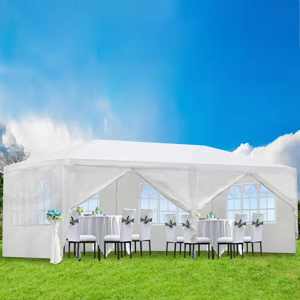 10 Ft. X 20 Ft. White Pop-Up Canopy Wedding Party Canopy Tent Outdoor Gazebo with 6-Removable Sidewalls