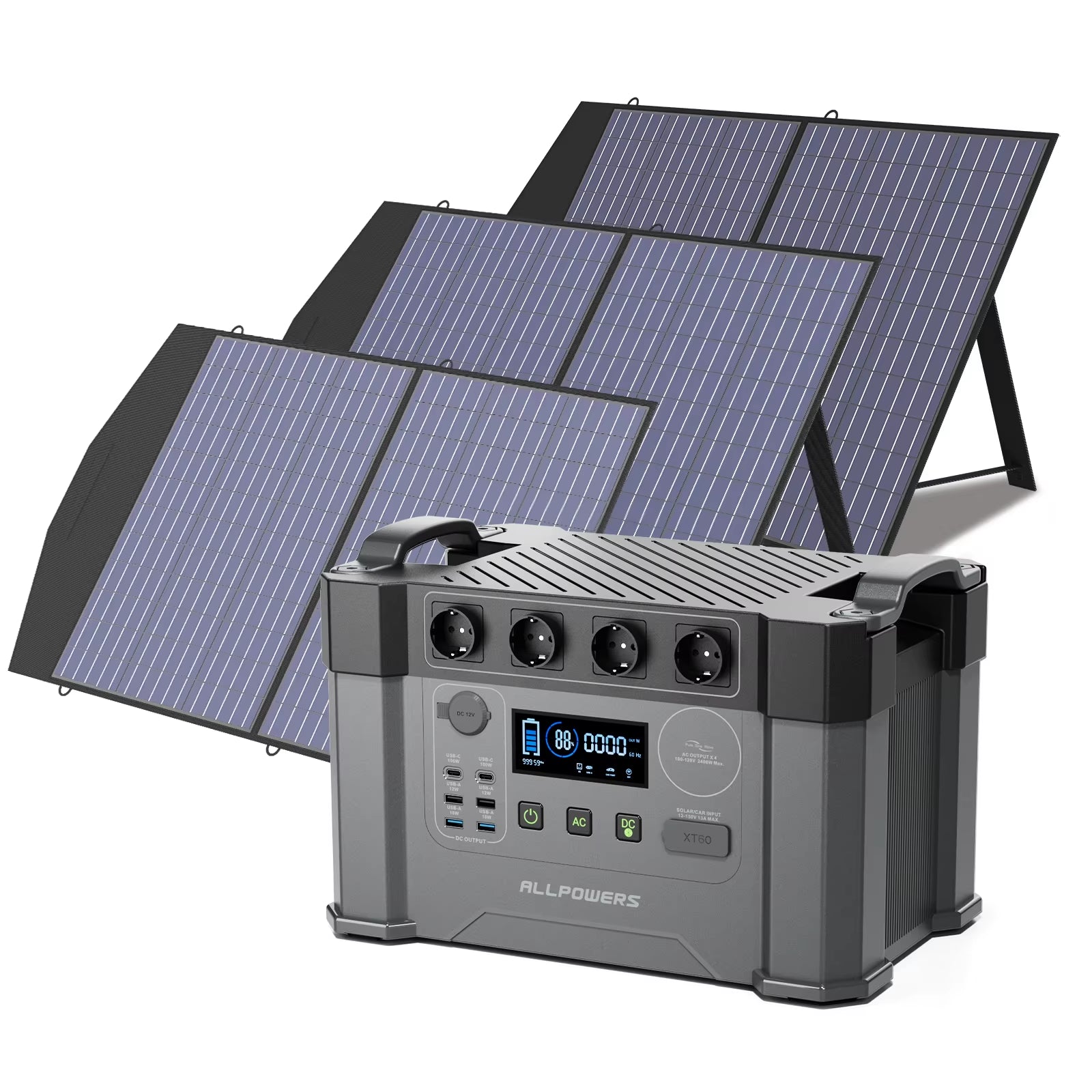 ALLPOWERS S2000 Pro Outdoor Generator 2400W MPPT Portable Power Station with 4X100W Folable Solar Panels for RV Camping, Home