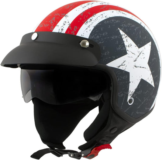 Milwaukee Helmets MPH9701DOT Maverick 3/4 Open Face Stars and Stripes Motorcycle Biker DOT Helmet - Large