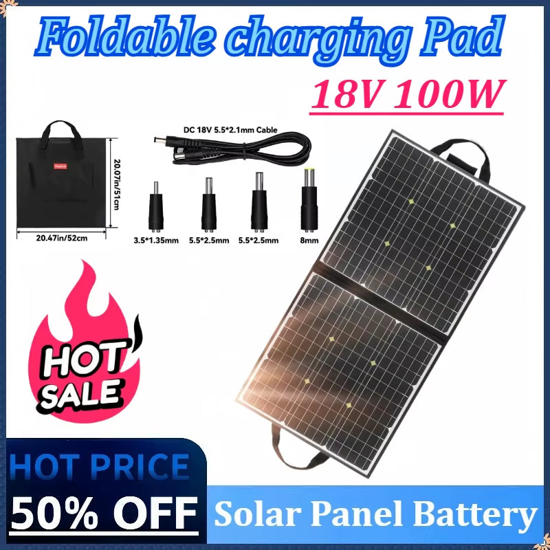 18V 100W Portable Foldable Solar Panel Battery Cell Charger USB QC3.0 for Outdoor Charging Power Station Tablet Camping RV Trip