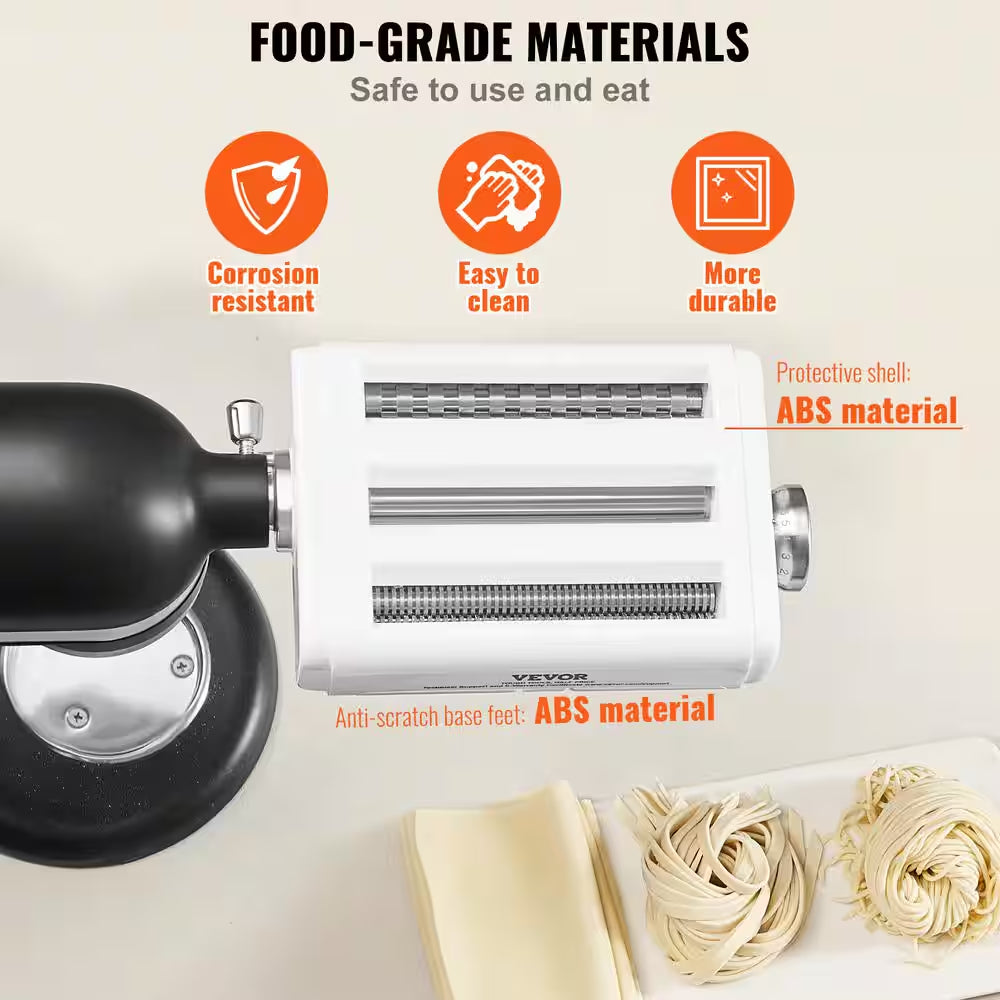 3-In-1 Stainless Steel Pasta Roller Cutter Attachment for Kitchen Aid Stand Mixer Set 8 Adjustable Thickness Knob