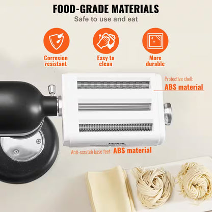 3-In-1 Stainless Steel Pasta Roller Cutter Attachment for Kitchen Aid Stand Mixer Set 8 Adjustable Thickness Knob