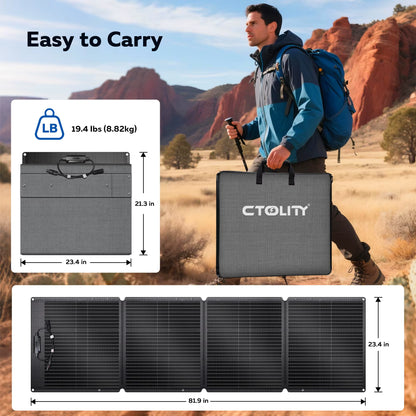 CTOLITY SPC200 Updated 200W Foldable Solar Charger 20.5V Portable Solar Panel IP68 Waterproof Power Backup Power Station RV Camp