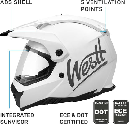 Westt Dual Sport Motorcycle Helmet Off-Road Helmets for Adults, Dual Visor Motorcycle Helmet - Full Face ATV UTV Helmet Dirt Bike Motocross Helmets DOT Approved