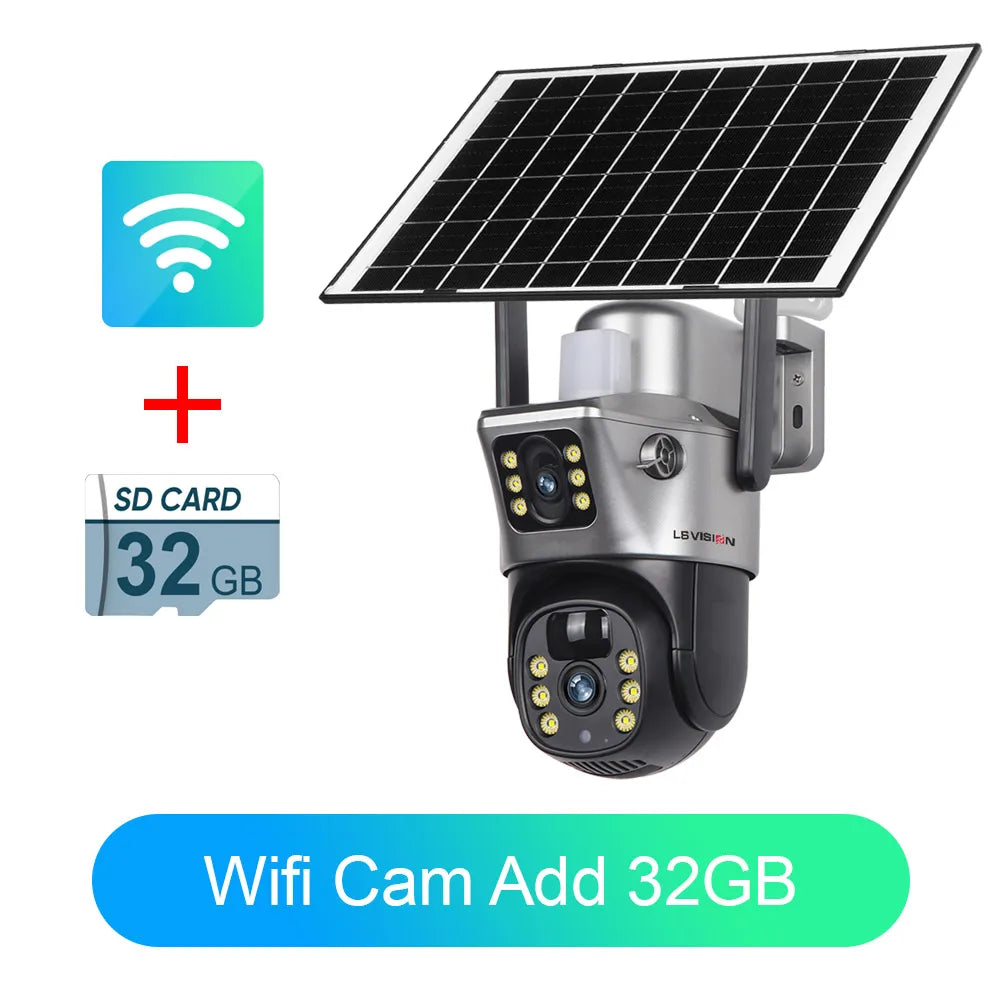 LS VISION Solar Camera 4G Sim Outdoor Dual Lens Wifi 8MP 4K IP Camara Solar Panel CCTV Security Built in Battery PIR Cam V380