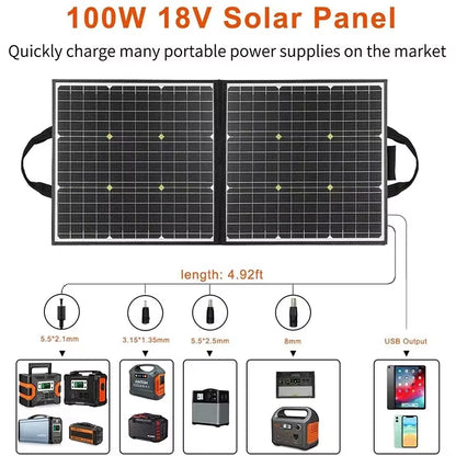 100W Portable Foldable Solar Panel 18V Battery Cell Charger USB QC3.0 for Outdoor Solar Generator Backup Tablet Camping RV Trip