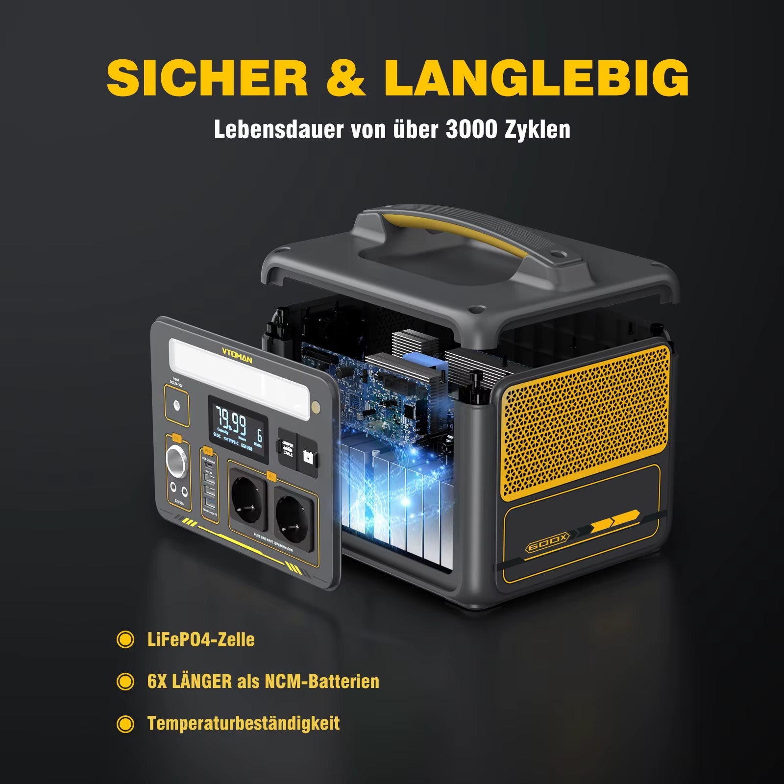 VTOMAN JUMP 600X Portable Power Station 299Wh Solar Generator Lifepo4 1200W Peak Power Powerstation Emergency Backup