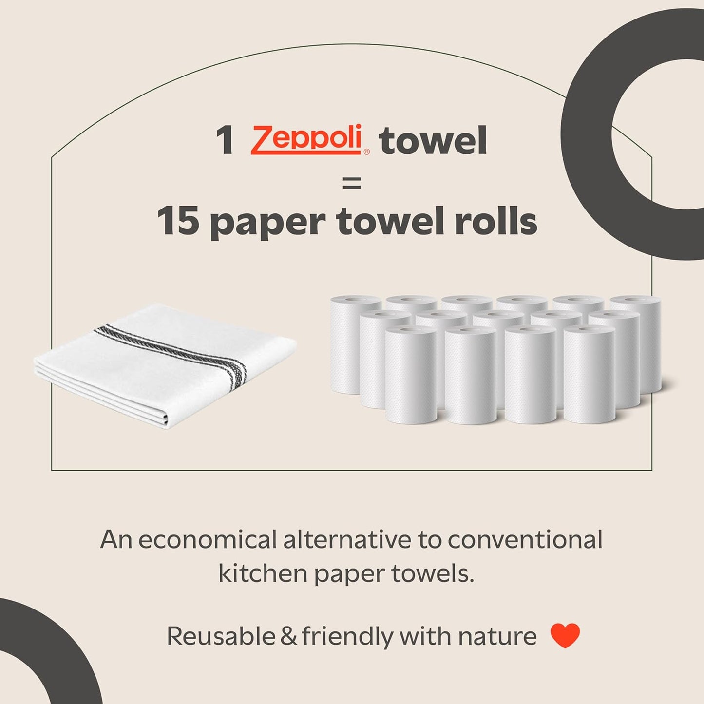 Zeppoli Classic Kitchen Towels - 30 Pack 100% Natural Cotton Towel Set, Reusable Wash Cloths, Absorbent Dish Towels, Machine Washable Hand Towels, Kitchen Essentials, 14” by 25”, Black Striped