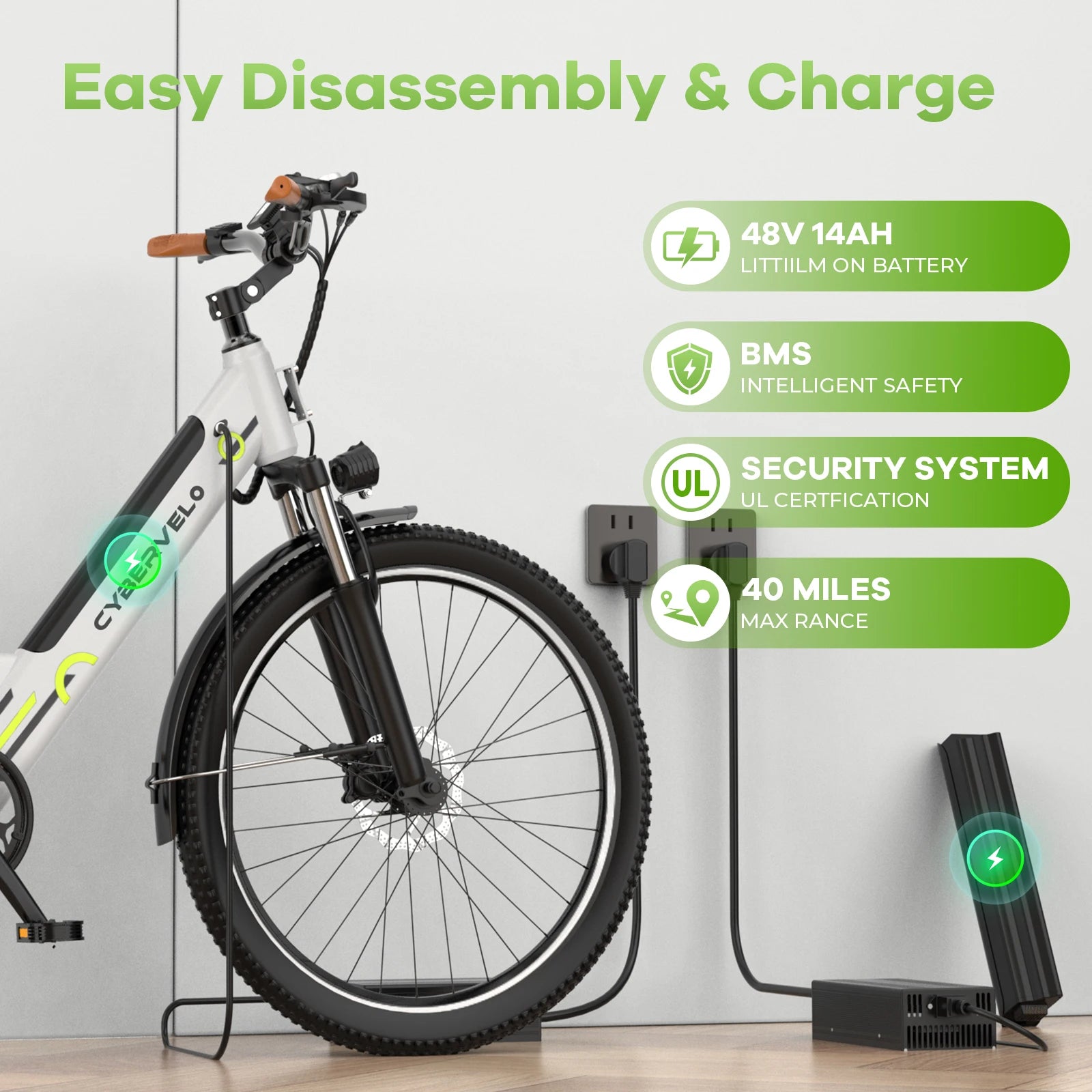 1000 Peak Electric Bike for Adults,Up 80 Miles Removable Battery Ebike, 26" Electric E Bike with 7-Speed,Adult Electric Bicycles