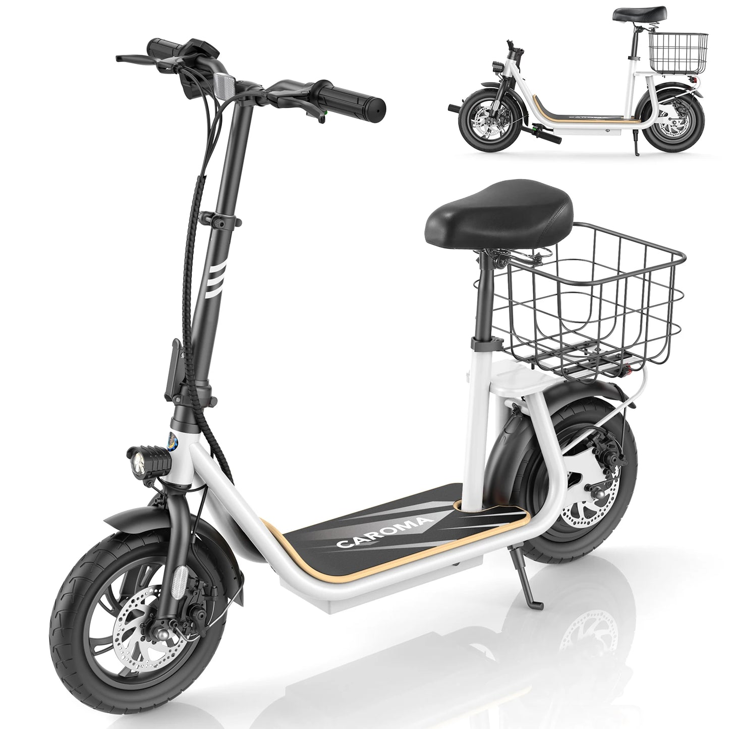 Caroma Electric Scooters for Adults&Teens, 350W Peak Motor, 30 Miles Max Range, Foldable Electric Scooter and Detachable Basket