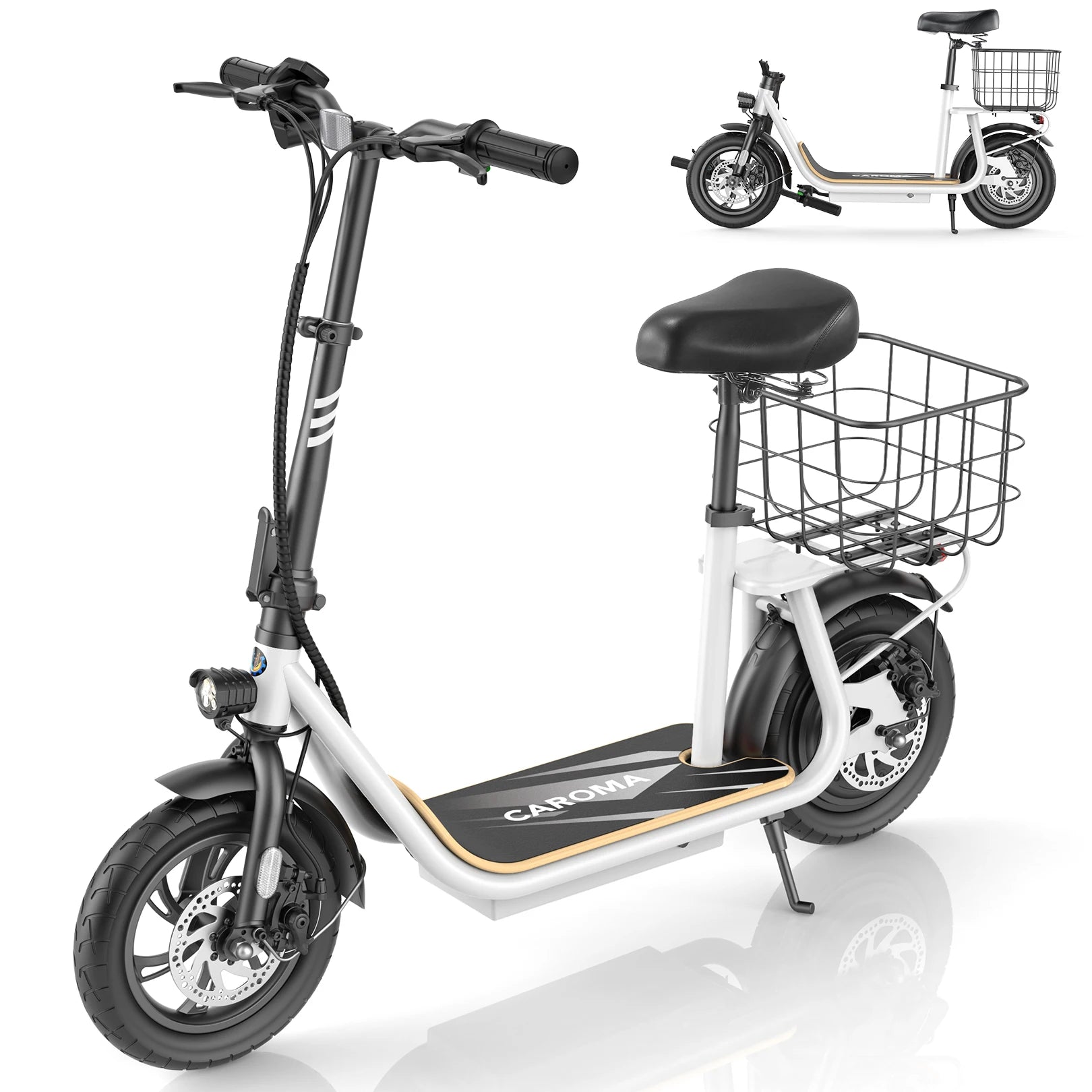Caroma Electric Scooters for Adults&Teens, 350W Peak Motor, 30 Miles Max Range, Foldable Electric Scooter and Detachable Basket