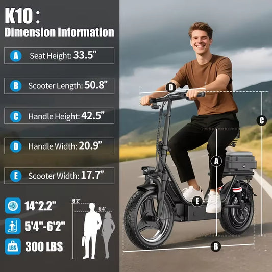 Folding Electric Scooter with Trunk, 500W Motor (Peak 650W), 48V15AH, 20MPH, 24-32Mile Range,Motorcycle for Commuting Travel