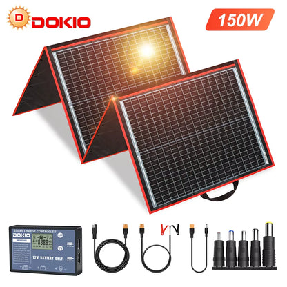 DOKIO 18V 150W Flexible Foldble Solar Panel Charge Mobile Phone USB Charge 12V Outdoor Solar Panels for Camping/Boats/Home