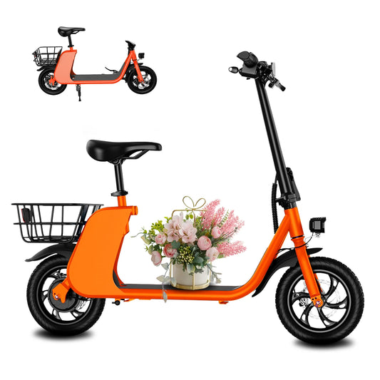 450W Adult Electric Scooter 15.5Mph, with Seat and Shopping Basket, Suitable for Female Electric Scooters for Urban Commuting