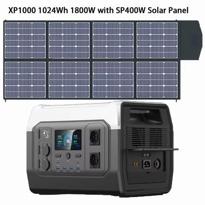 XP1000 1024Wh 220V 1800W(110V 1600W) Portable Power Station, Lifepo4 Battery, UPS Function, 400W 200W Foldable Solar Panel