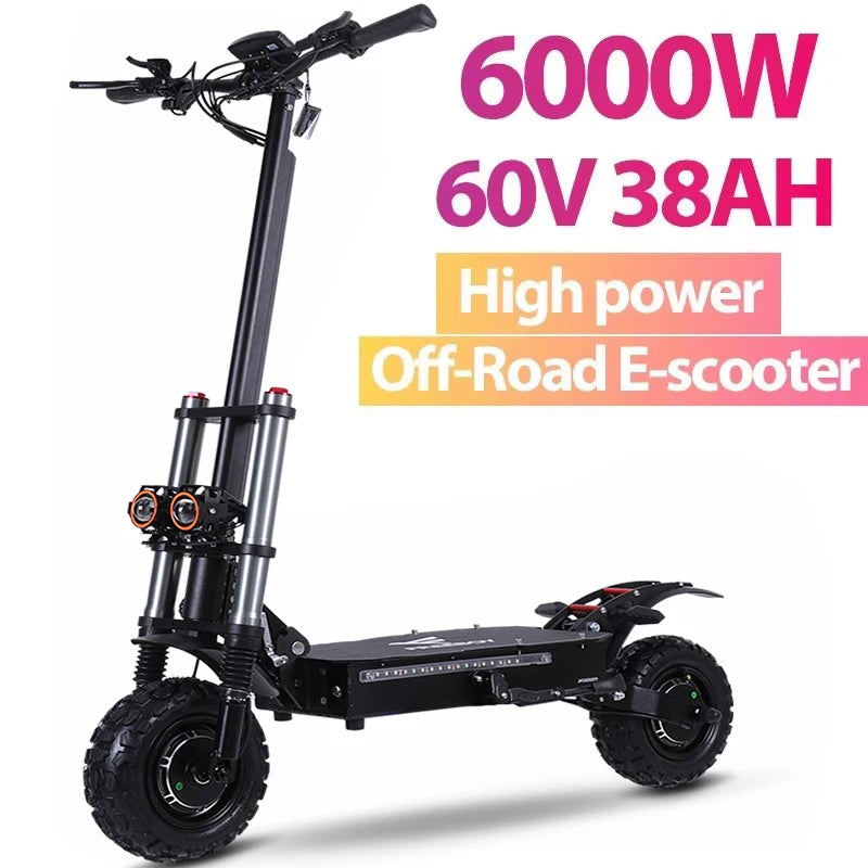 6000W High Power Adult Electric Scooter Off-Road Commute Foldable 60V 38Ah Large Battery 60 Miles Range 50 Mph Fast E-Scooter
