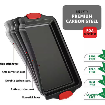 2-Piece Black Steel Nonstick Large Baking Cookie Sheet Set W/Silicone Handles