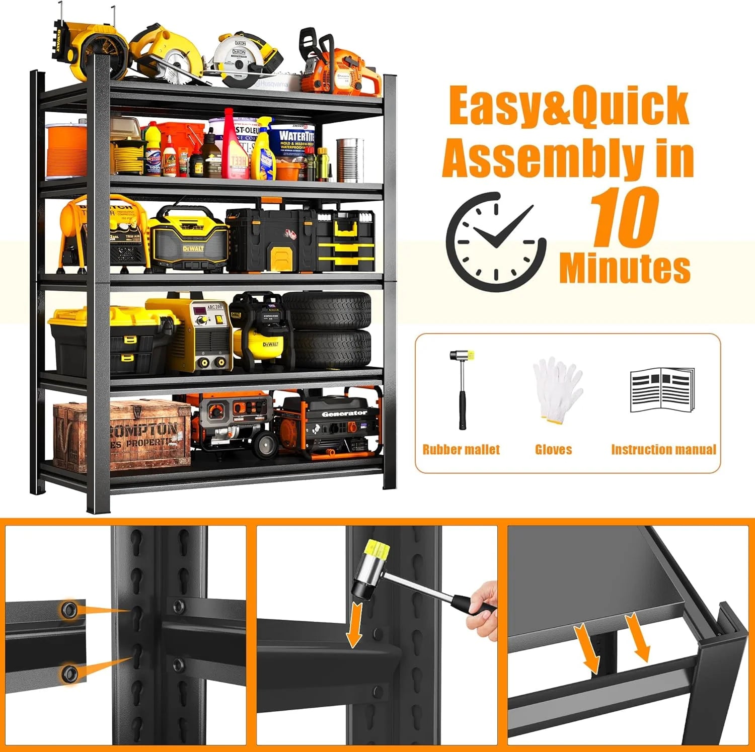 40''W Garage Shelving Heavy Duty Garage Storage Shelves, 3000 LBS Adjustable 5 Tier Industrial Shelving Unit, Metal Utility Shelf for Basement, Warehouse and Workshop (63''Hx40''Wx14''D, Black)