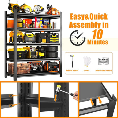 40''W Garage Shelving Heavy Duty Garage Storage Shelves, 3000 LBS Adjustable 5 Tier Industrial Shelving Unit, Metal Utility Shelf for Basement, Warehouse and Workshop (63''Hx40''Wx14''D, Black)