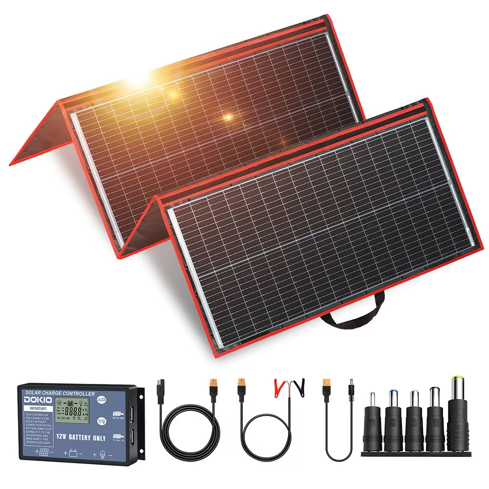 Dokio 18V 97W 150W 195W 295W Portable Foldable Solar Panel with 12V Controller Flexible Solar Panel for House Camping Travel