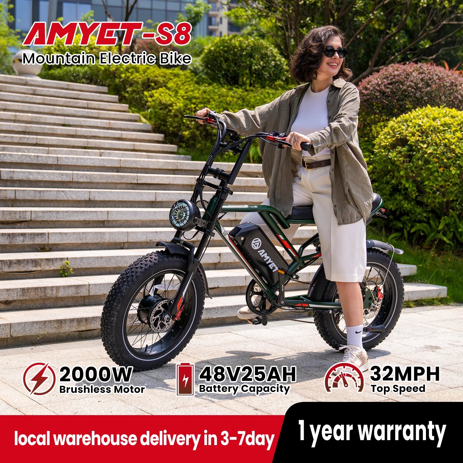 AMYET S8 Adults Electric Bike for Men 2000W Dual Motor Bicycle 48V 25AH Battery 20" Ebike Electric E Bikes Mountain Moped Ebikes