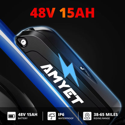AMYET Electric Bike EB26 Blue Adults Electric Bicycle 31Mph Peak 1500W 720WH Ebike 26" Fat Tire Mountain Bike Electric Dirt Bike