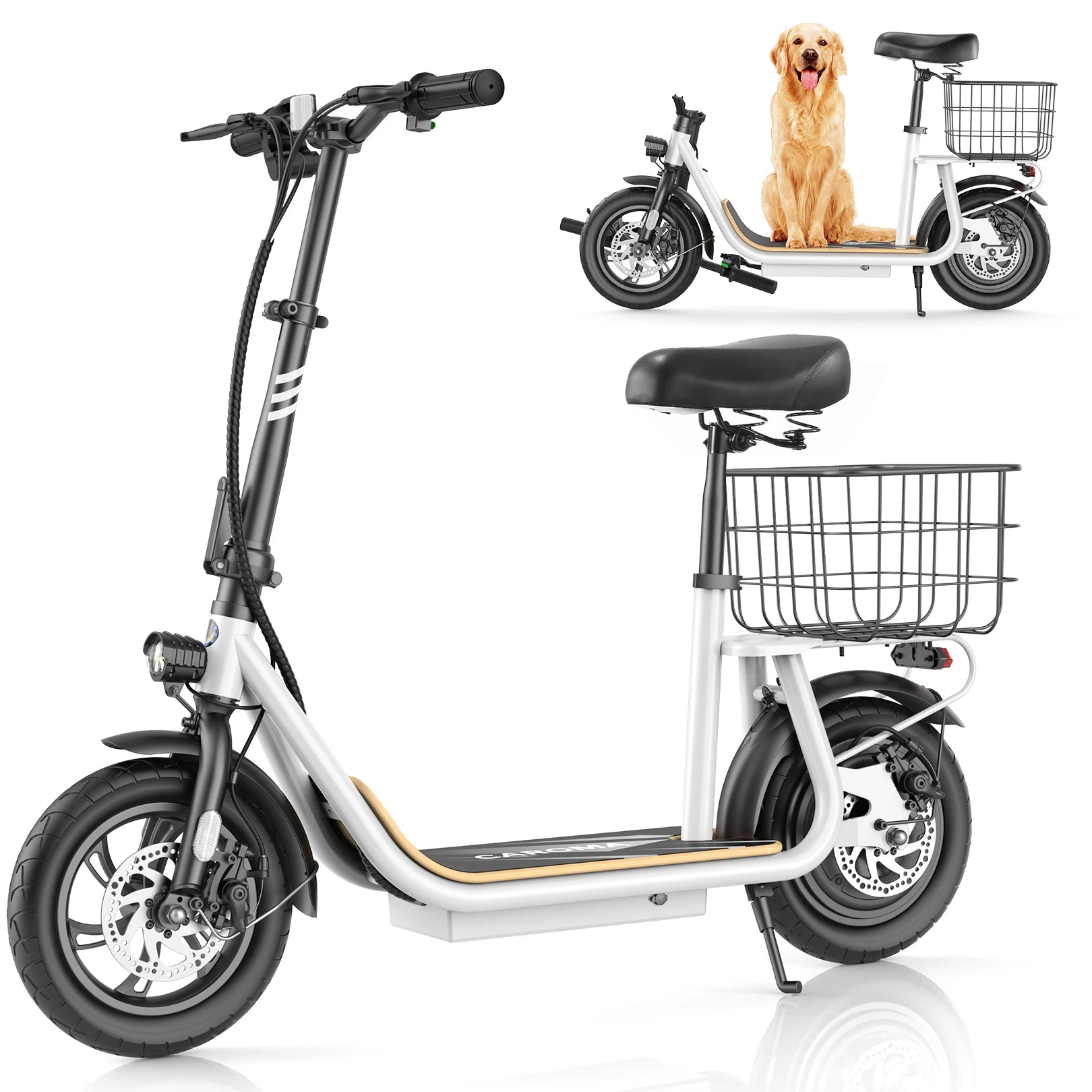 Caroma Electric Scooters for Adults&Teens, 350W Peak Motor, 30 Miles Max Range, Foldable Electric Scooter and Detachable Basket