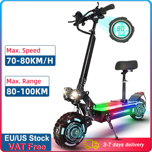 5600W Adult Electric Scooter W/Seat,Dual Motor Escooter, 3 Speed 80Km/H 90Kmrange,60V 27AH,11'' Heavy Duty Vacuum Off-Road Tire