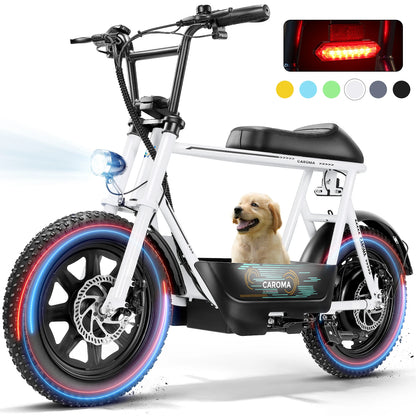 Peak 819W Electric Scooters with Seat for Adults, 16" Fat Tire for All-Terrain, Commuter Ebike for Teens, with Carry Basket