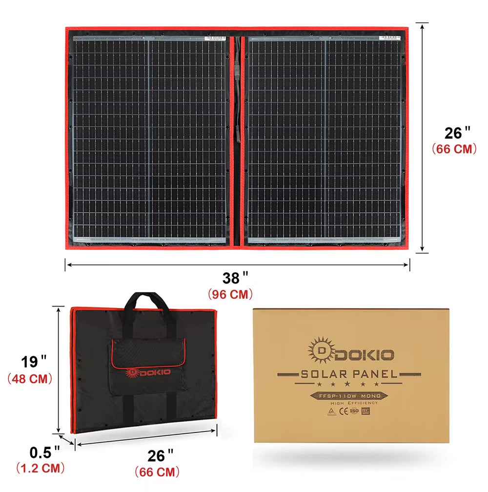 Dokio 18V 97W 150W 195W 295W Portable Foldable Solar Panel with 12V Controller Flexible Solar Panel for House Camping Travel
